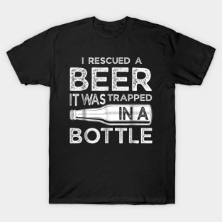 I Rescued a Beer Funny Trapped in a Bottle Gift Tee T-Shirt